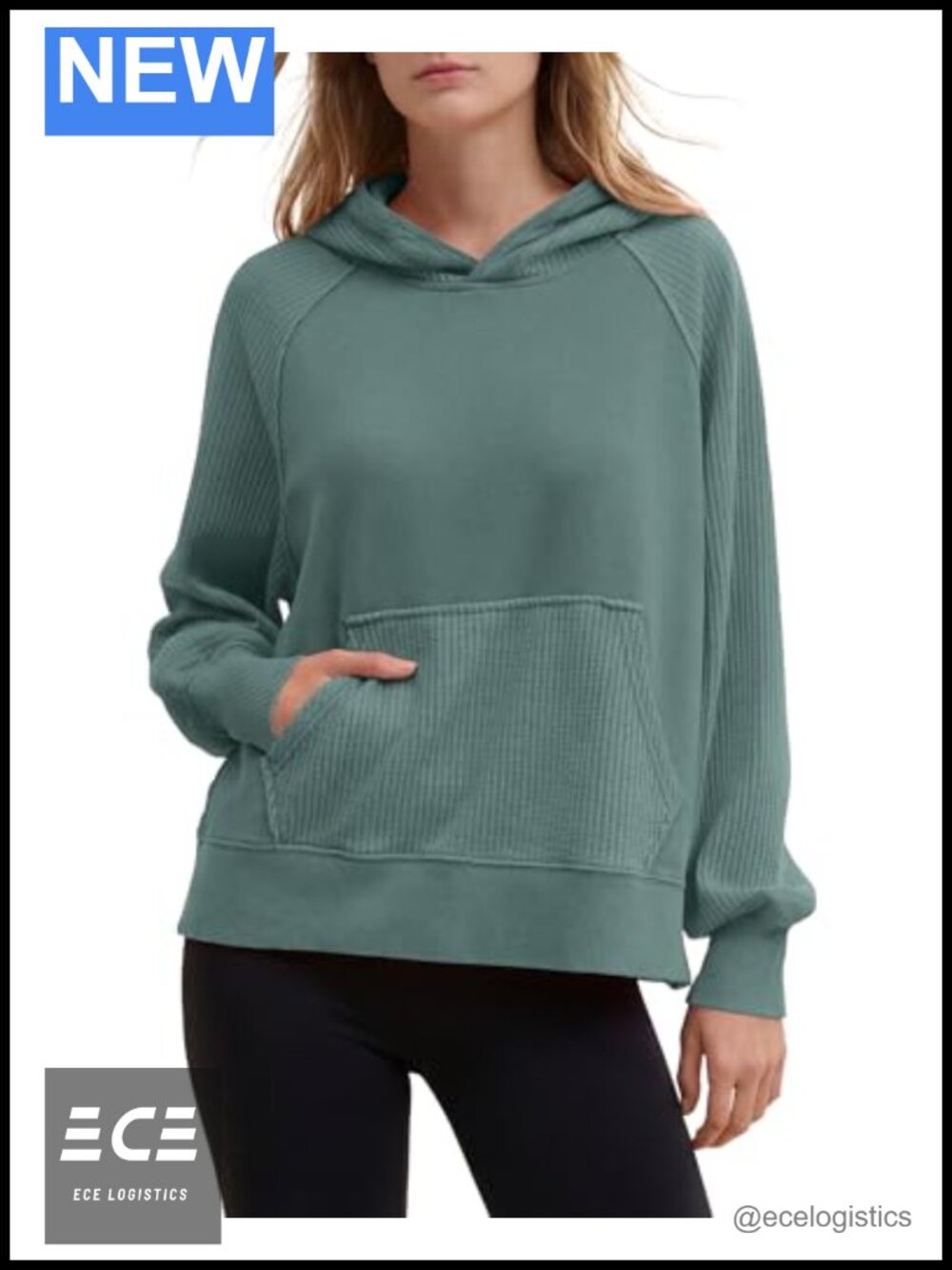 Oversized Waffle Knit Hoodie Raglan Sleeve Pullover Sweatshirt